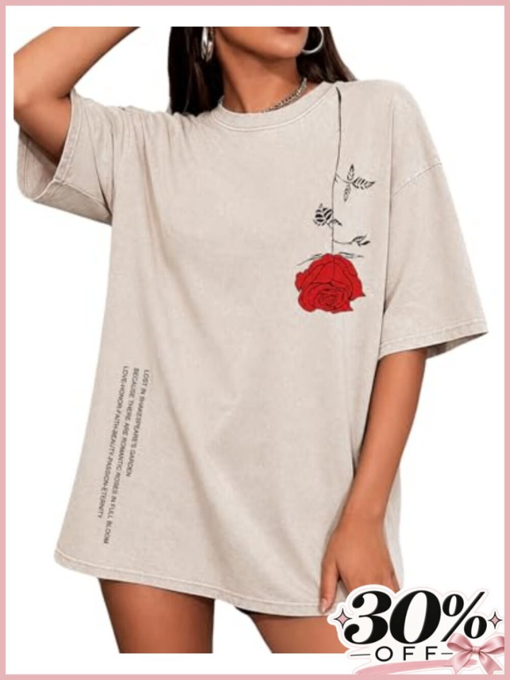 Women's Oversized Graphic Cotton Short Sleeve T-Shirt Crew Neck